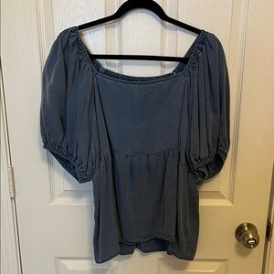 Women's Blue Puff Sleeve Top